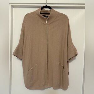 White House Black Market Beige Zip-Up Sweater